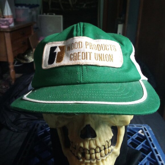 Vintage Swingster Wood Products Credit Union Patch Snap Trucker Hat Cap - Picture 1 of 8